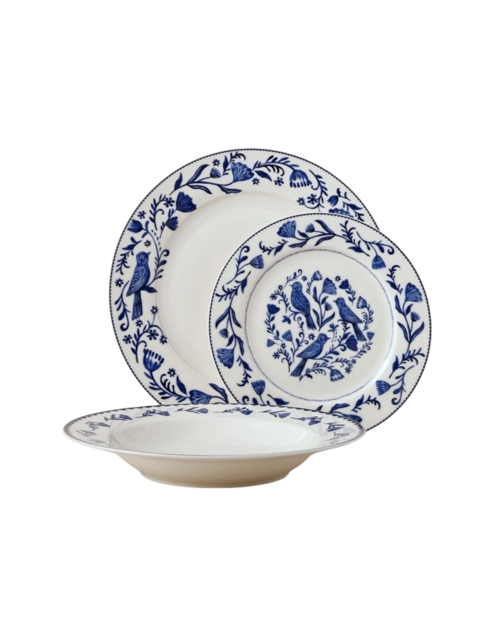 Everly 12pc Dinner Set in Blue/White