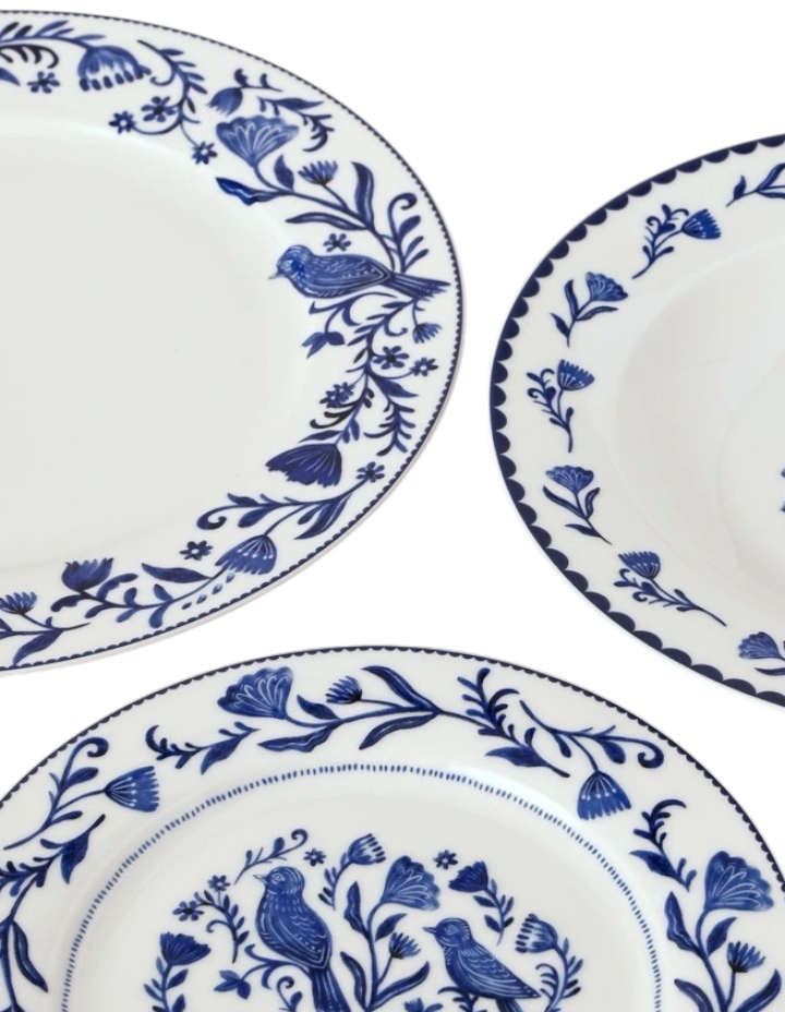 Everly 12pc Dinner Set in Blue/White