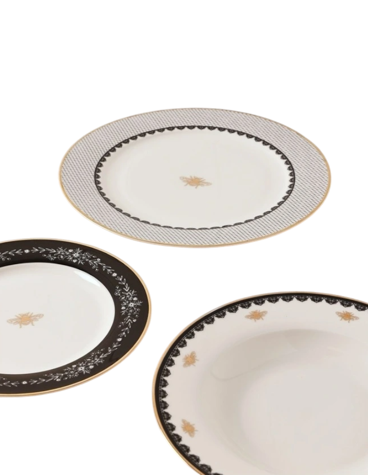 Honey Bee 12pc Dinner Set in Black/Gold