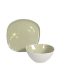 Reactive Glaze Sculpted Plate & Bowl Set in Green