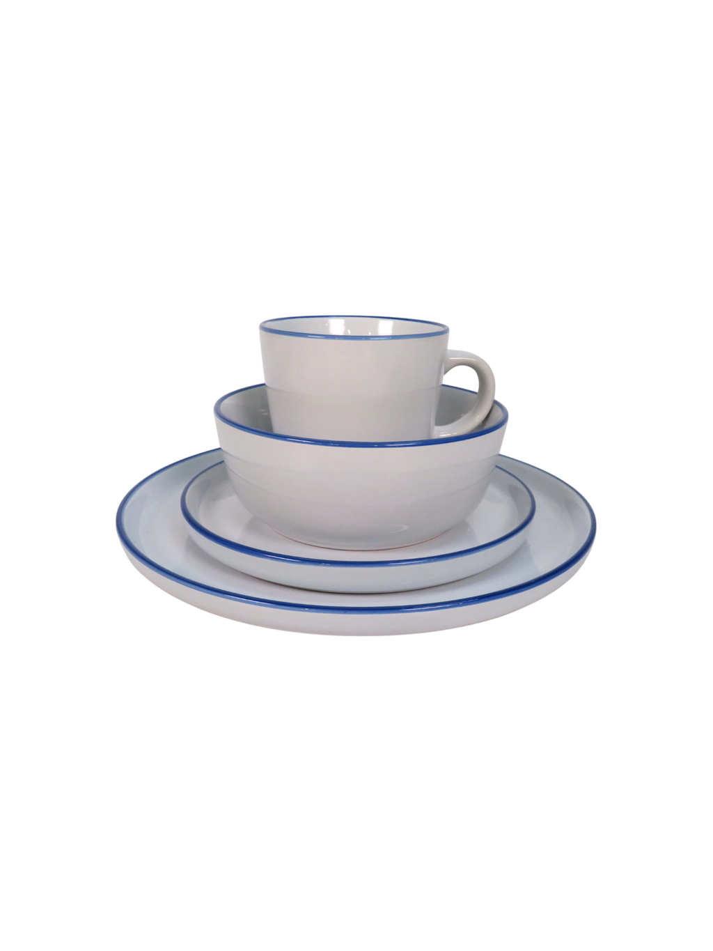 Blue Trimmed Dinner Set - White