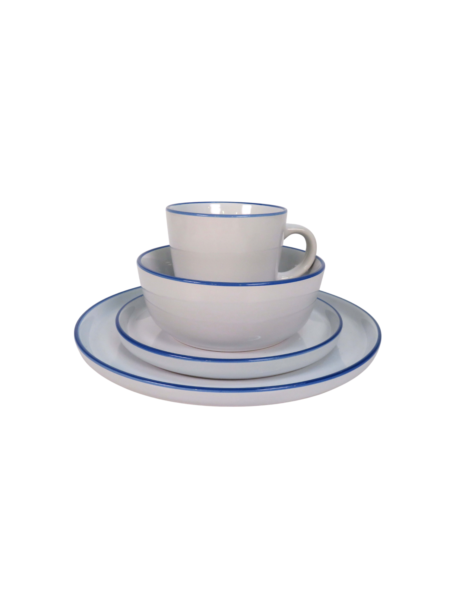 Blue Trimmed Dinner Set - White