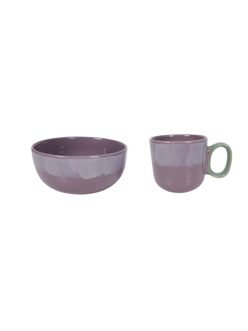 Reactive Glaze Mug and Bowl in Purple