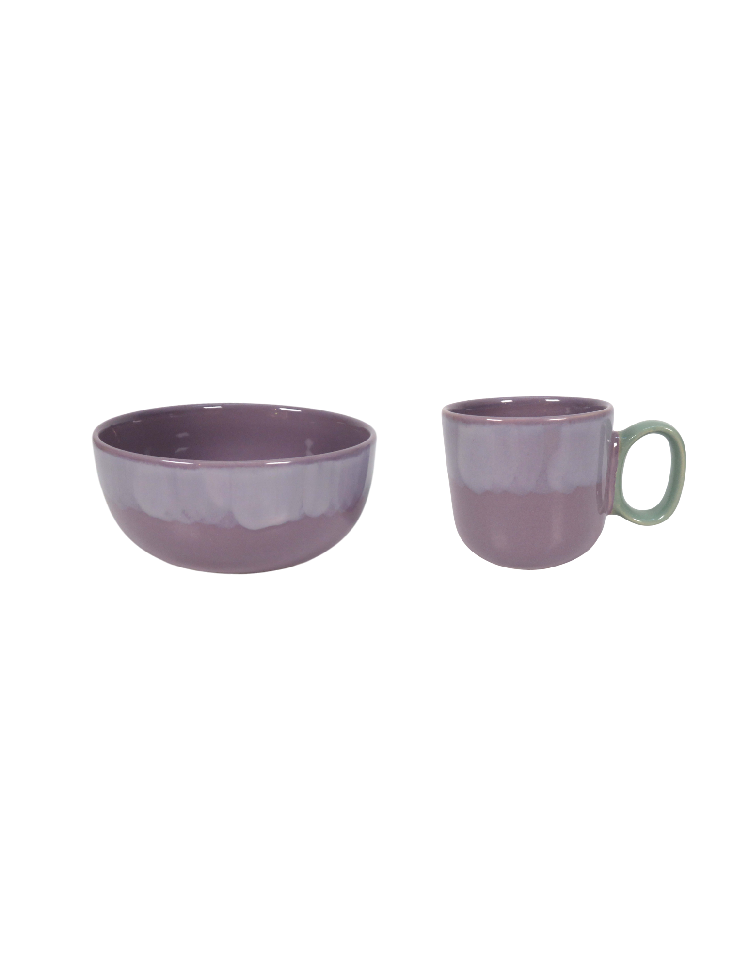 Reactive Glaze Mug and Bowl in Purple