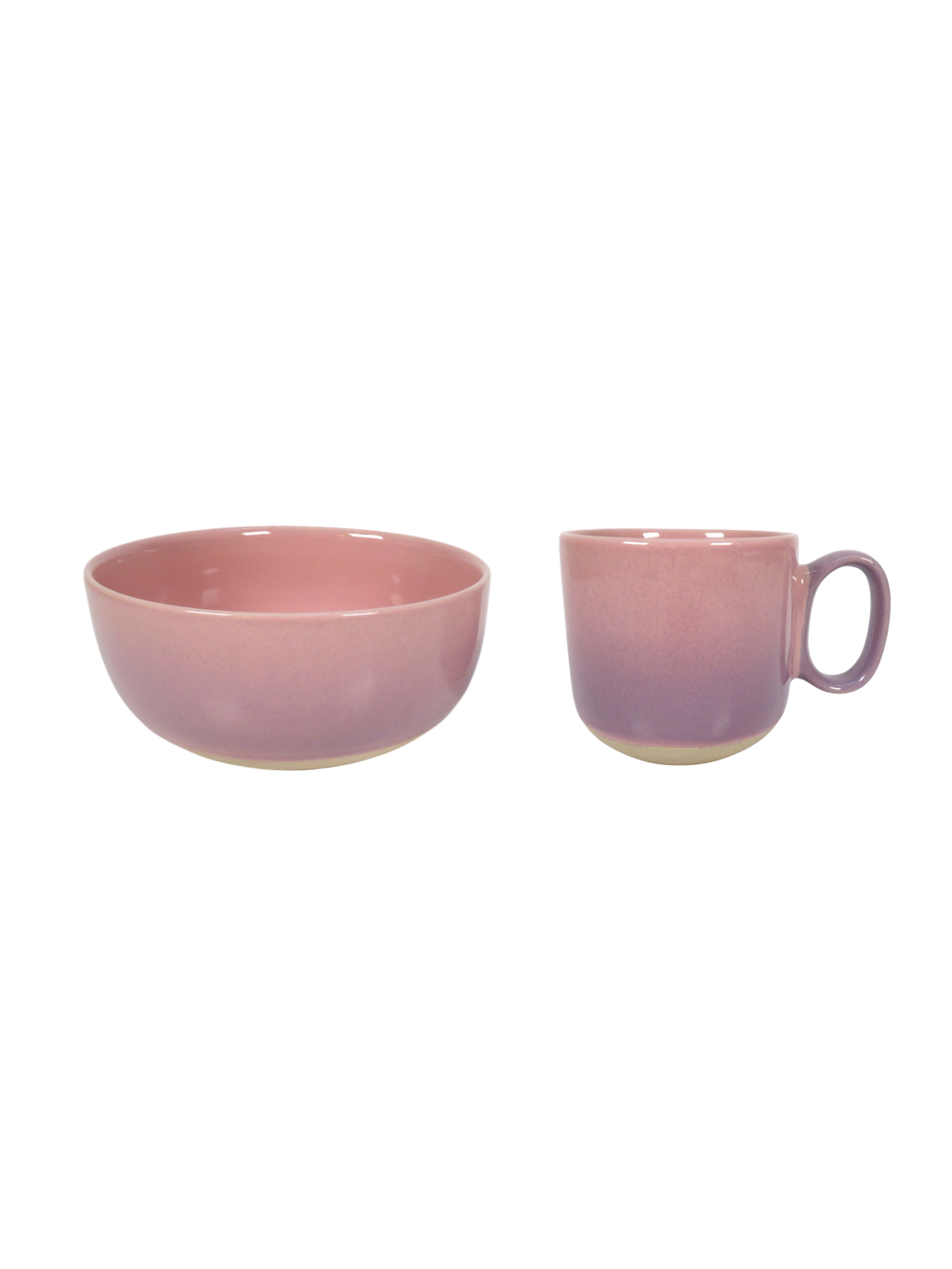 Reactive Glaze Mug and Bowl Set in Pink