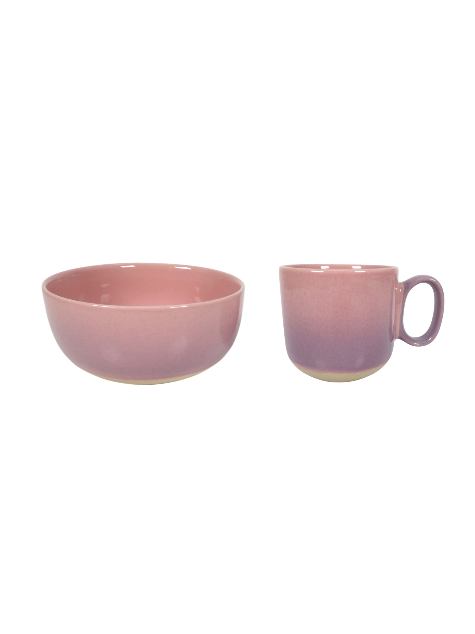 Reactive Glaze Mug and Bowl Set in Pink
