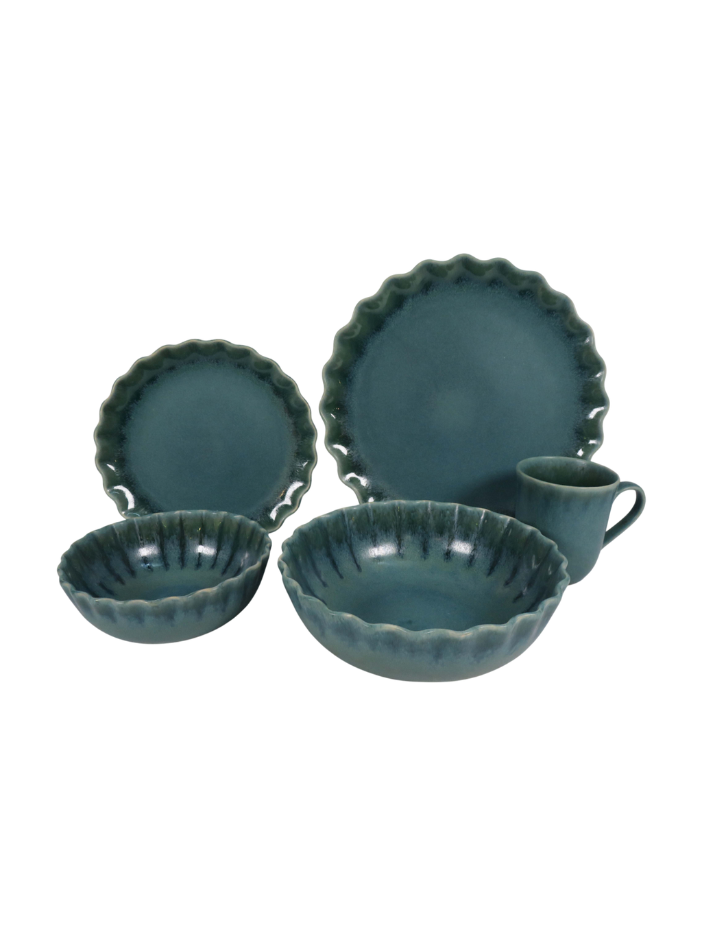 Ruffle Rim Dinner Set - Teal