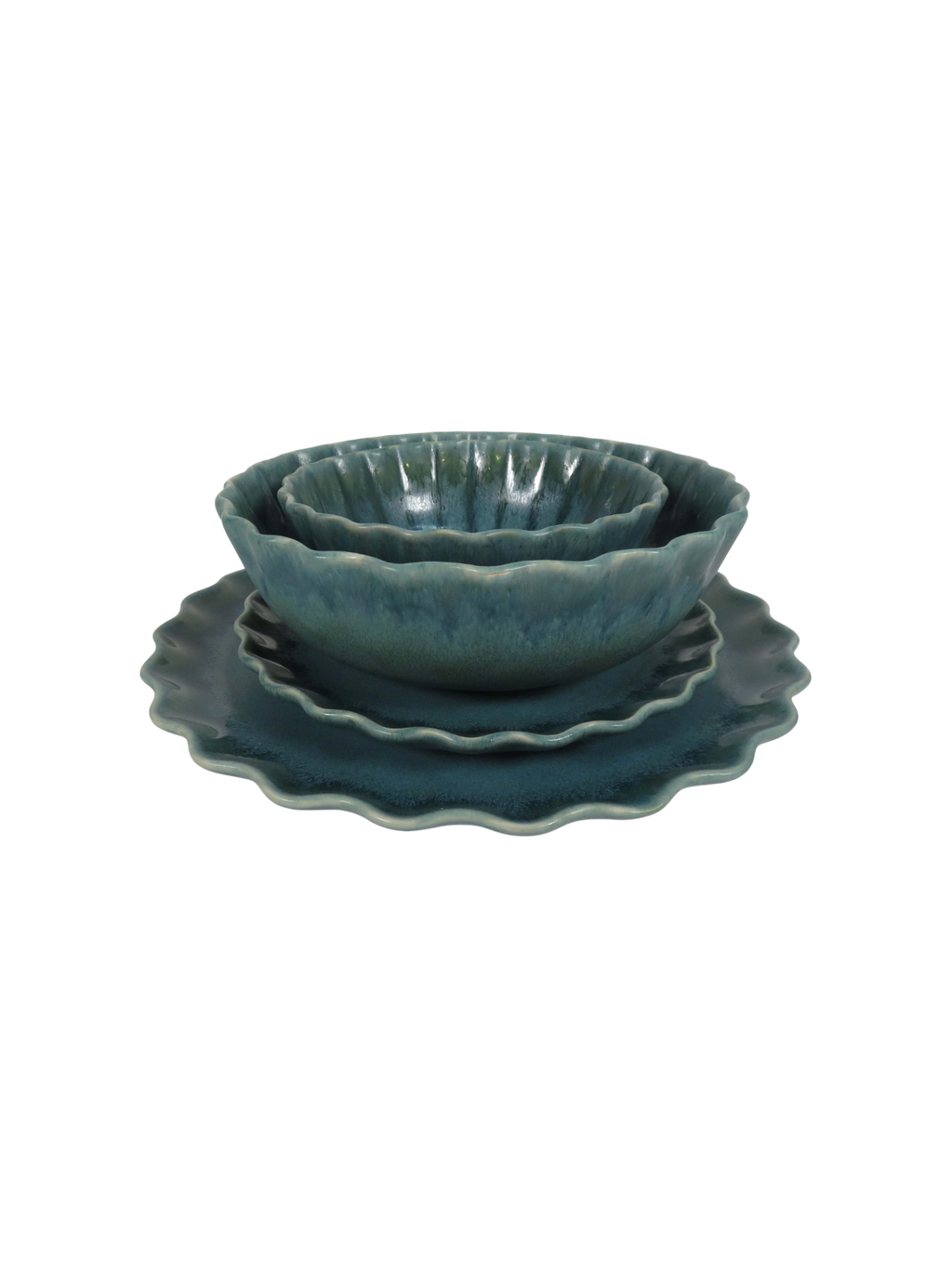 Ruffle Rim Dinner Set - Teal
