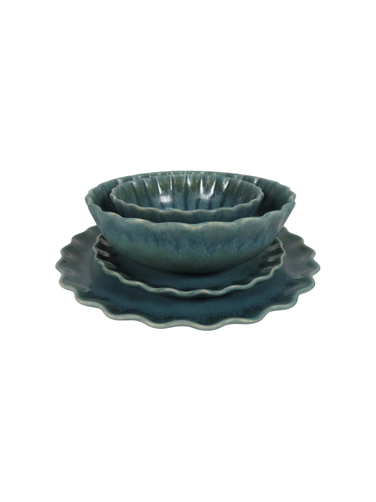 Ruffle Rim Dinner Set - Teal