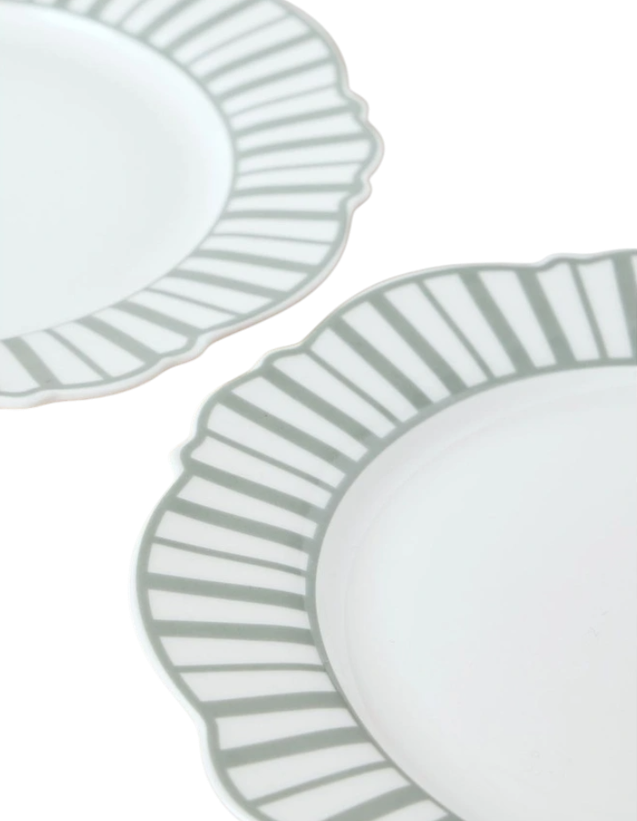 Spring Cake Plate Set of 4 - Green Stripe