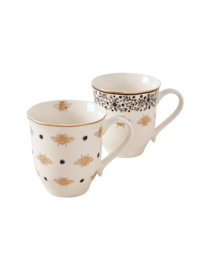 Honey Bee Mug Set of 2 in Black/Gold