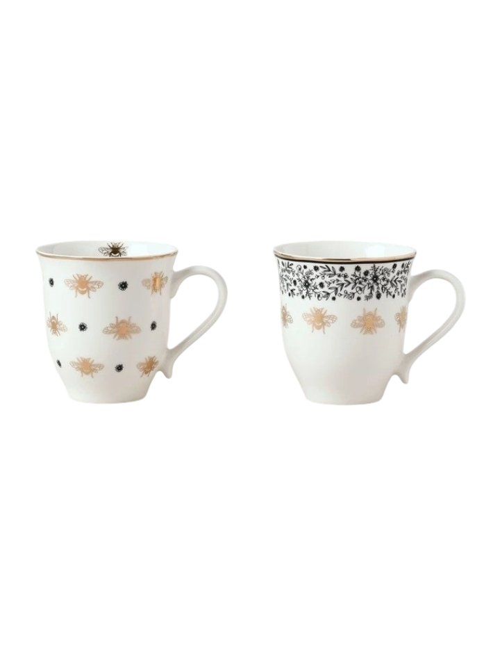 Honey Bee Mug Set of 2 in Black/Gold