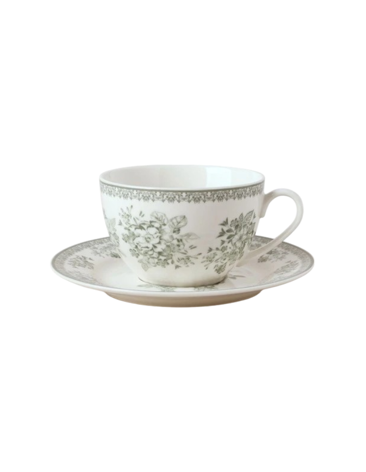 Aster Cup & Saucer Set in Green Toile
