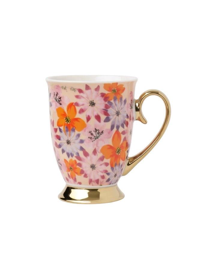 Maisie Floral Footed Mug in Bright Pink