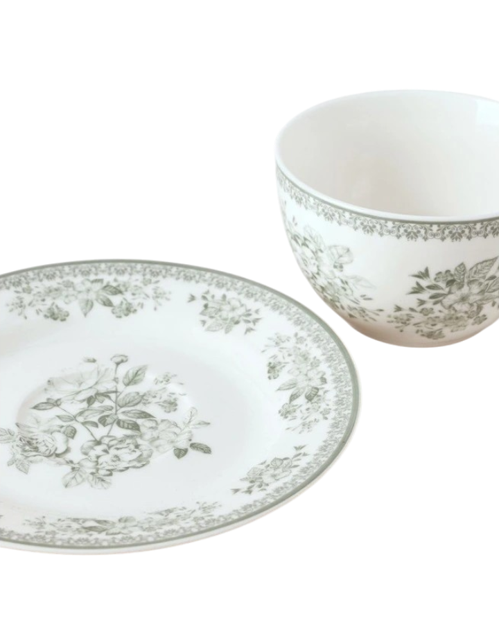 Aster Cup & Saucer Set in Green Toile