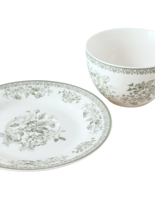 Aster Cup & Saucer Set in Green Toile