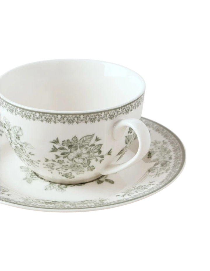 Aster Cup & Saucer Set in Green Toile