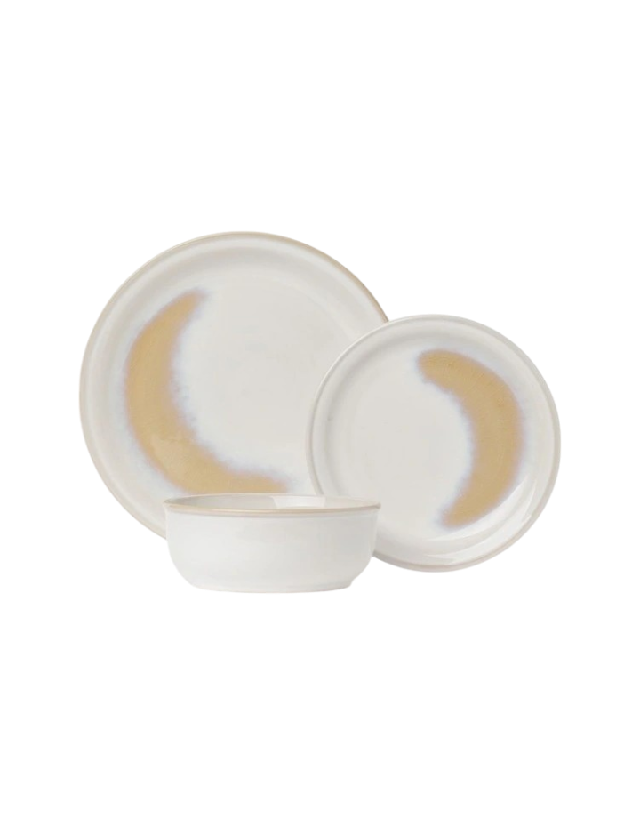 Moon White 12pc Dinner Set Reactive Glaze in White/Yellow