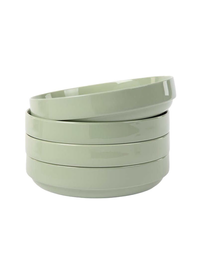HawthorneStacked Porcelain Pasta Bowls 4 Piece Set - Green