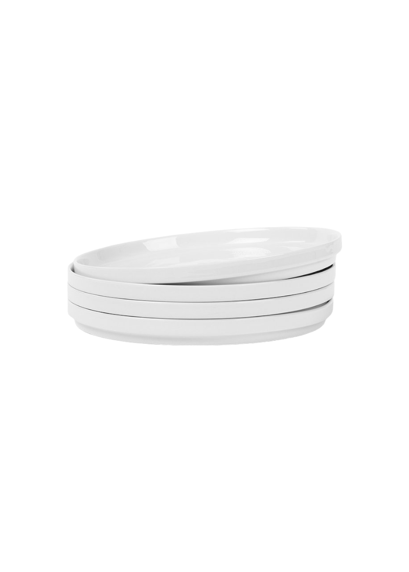 Hawthorne Stacked Porcelain Dinner Plates 4 Piece Set in White