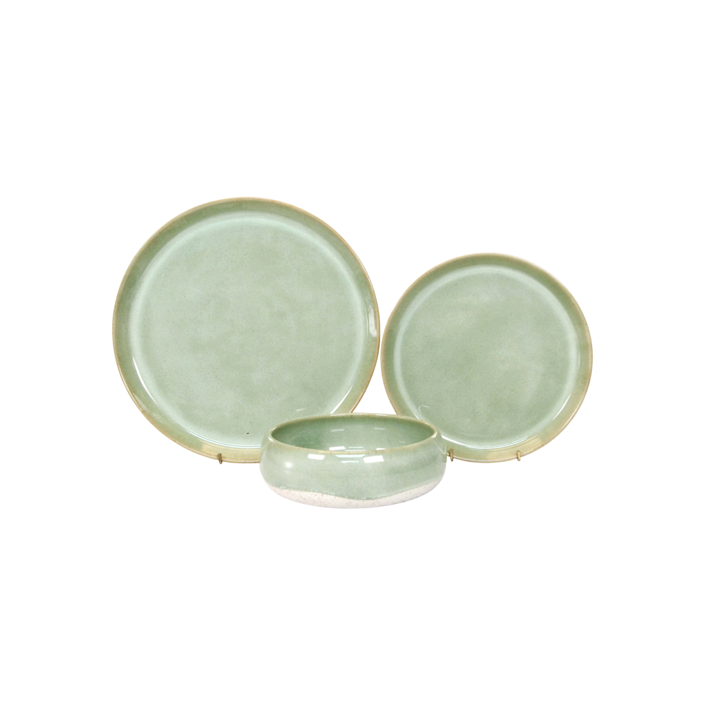 Bubble Wiped Edge Dinner Set with Deco Edge - Sage