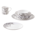 Le Paradis 4-Piece White and Silver Dinnerware Set with Soup Bowl